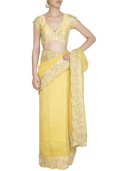 Yellow Saree with Raw Silk Blouse - devnaagri