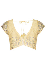 Yellow Saree with Raw Silk Blouse - devnaagri
