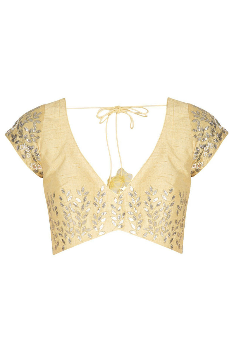 Yellow Saree with Raw Silk Blouse - devnaagri